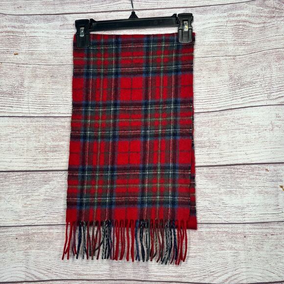 Red 100% Cashmere Luxury Fringe Green Blue Plaid Winter Fall Cozy Warm Scarf - Picture 4 of 7